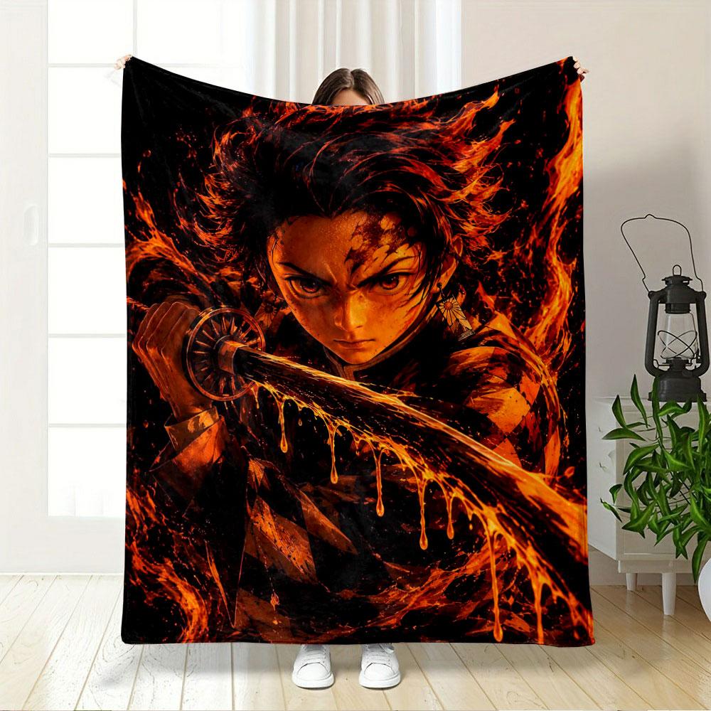 Fiery patterns surround a sword, with flames flowing dynamically. for all seasons blanket lunch break throw gift