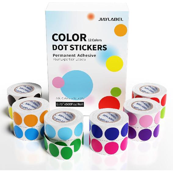 3/4" Color Dot Stickers Removable Adhesive Markers Label for Garage Sale Kids Classroom Toddlers Preschool The Office Waterproof Sticky Small Round