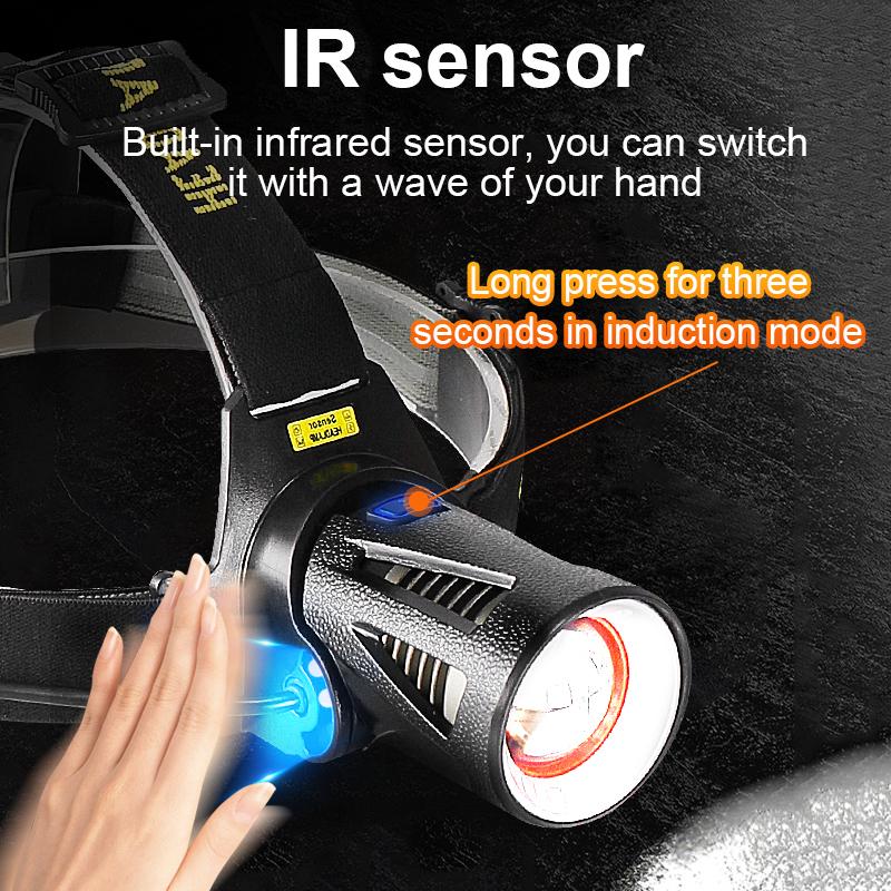2*XHP300 Sensor Headlamp LED Rechargeable USB Head Flashlight High Power Head Torch Lantern Camping Fishing