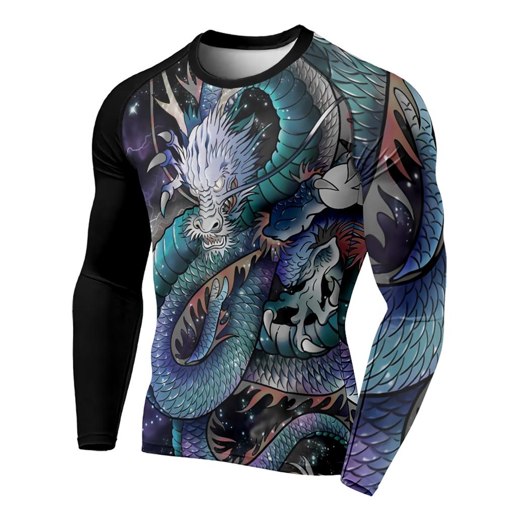 Autumn 3D Printed Dragon Pattern Round Neck Men's T-shirts Casual Long Sleeve Oversized Pullover Fashion Tops