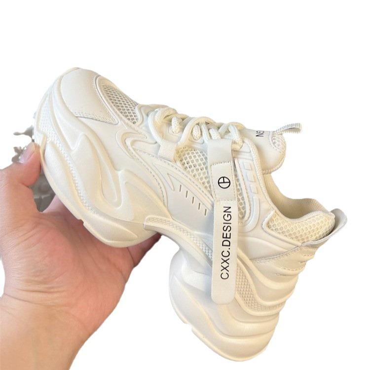 Daddy shoes women's 2025 new spring and summer thick sole inner height increase women's shoes casual sports little white shoes mesh breathable