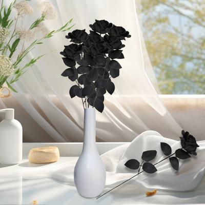 5 rosas negras artificiales de Halloween con hojas, góticas, realistas, de seda falsa, para festivales, fiestas, hogar, oficina, centro de mesa, flores artificiales