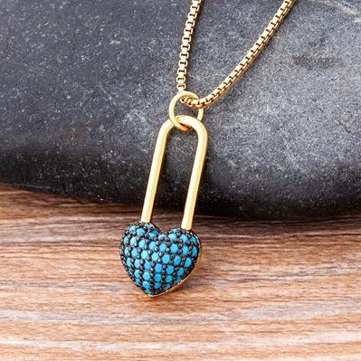 

Nidin New Classic Love Heart Necklace 5 Colors Choice For Women Copper Zircon Fashion Chain Jewelry Fine Wedding Luxury Gifts світло-синій колір