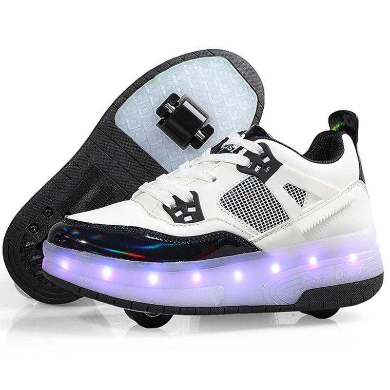 

28-41 Дитяче освітлення Спортивне взуття Взуття для натирання Заряджання та розбирання двох коліс Взуття для ковзання Світлодіодні дитячі кросівки, що світяться 41 чорний