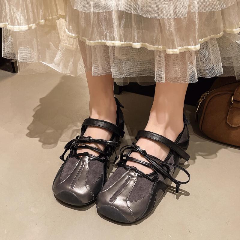 Women's Fashion Single Shoes 2025 New Flat Square Toe Velcro Mesh Ballet Shoes Hundred Cross Strap Soft Bottom Mary Jane Shoes