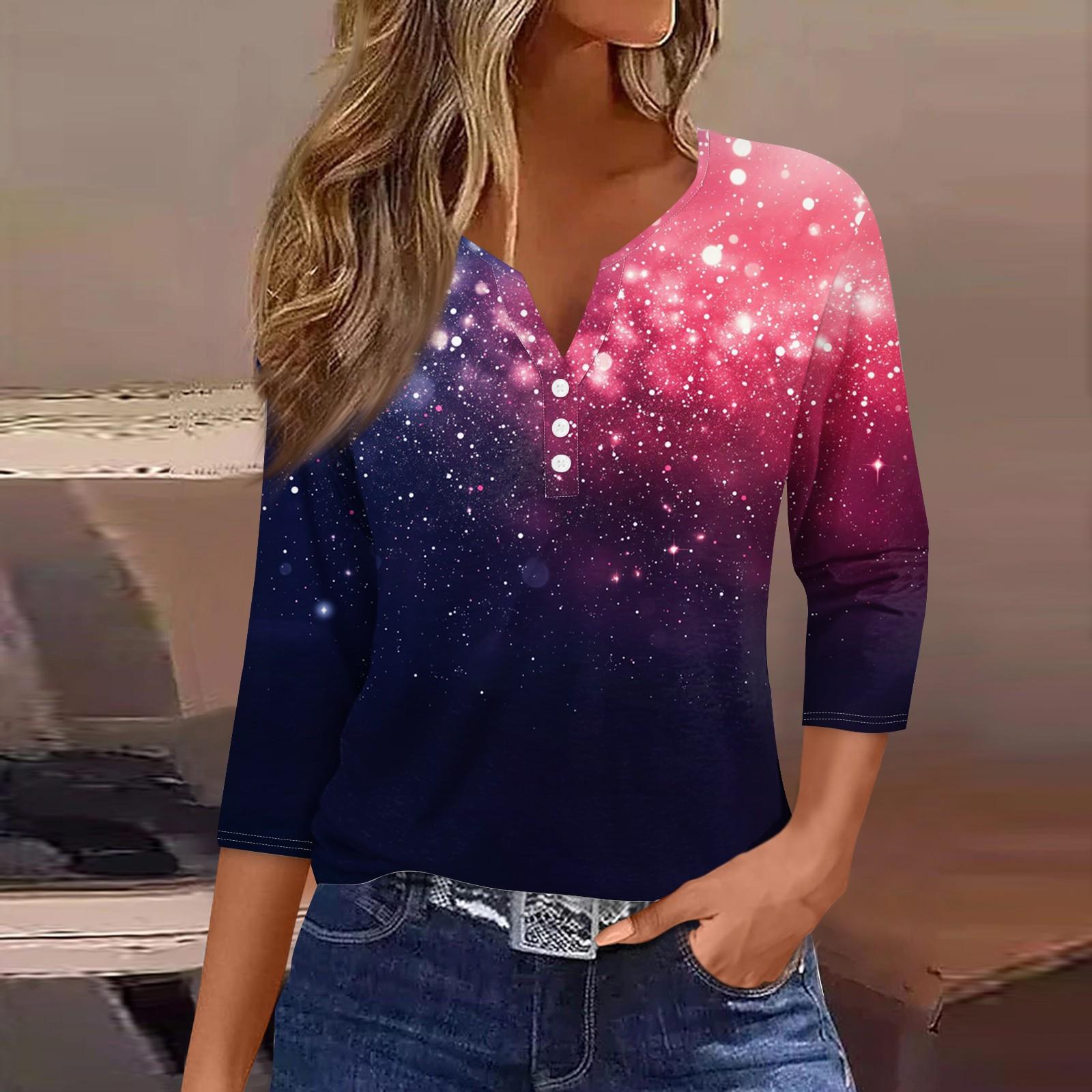 

Women s T Shirt Print Button 3/4 Sleeve Daily Weekend Fashion Basic V- Neck Regular Top XXL чёрный