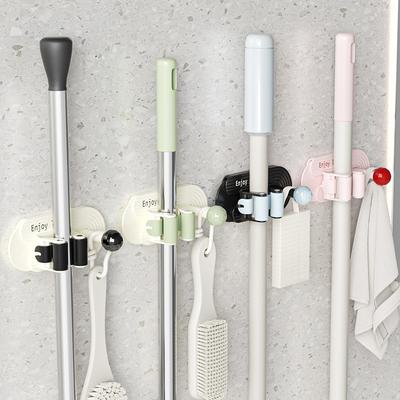 Color Blocked Mop Clip No Punching Broom Mop Storage Rack