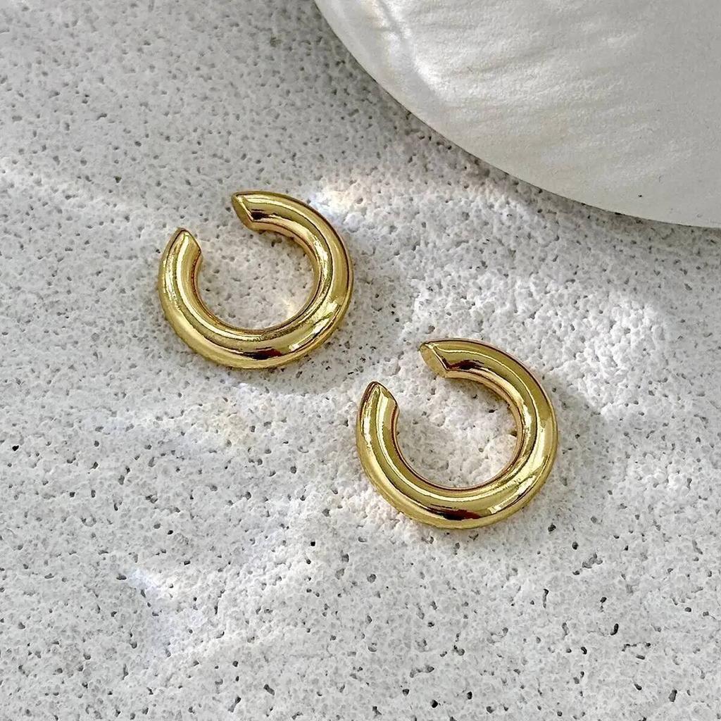 SHIXIN 2Pcs Minimalist Stainless Steel 18K Gold Plated Ear Clip Women Classic C Shape Ear Cuff No Piercing Earring Daily Jewelry