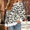 Women's Scalloped Hem Crewneck Sweatshirt Loose Fit Fashion Graphic Print Long Sleeve Pullover Top