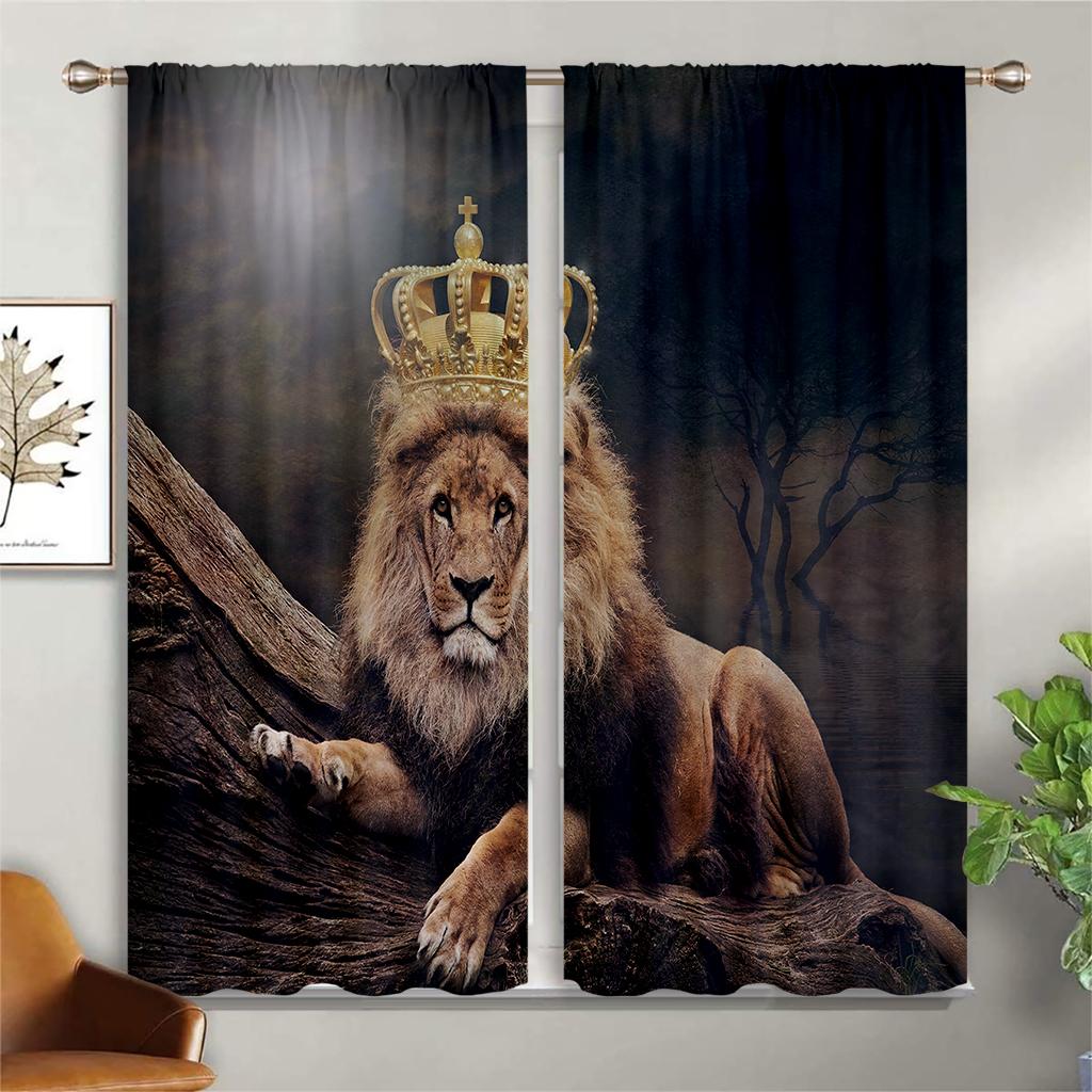 Lejon Under Stjärnhimlen Djur 3D-tryck Gardin Stångficka Sovrum Vardagsrum Kök Fyra Årstider Dekorativ Gardin