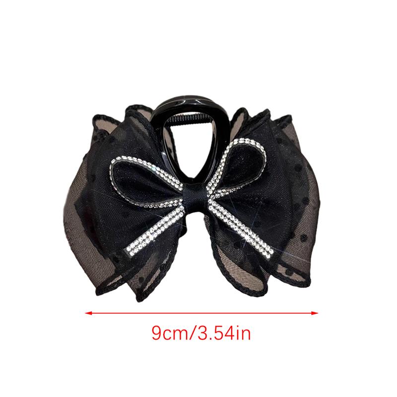 Elegant Mesh Bow Hair Clips Women Ponytail Claw Clip Sparkling Rhinestone Clips Hairpin Girls Headdress Hair Accessories Gifts