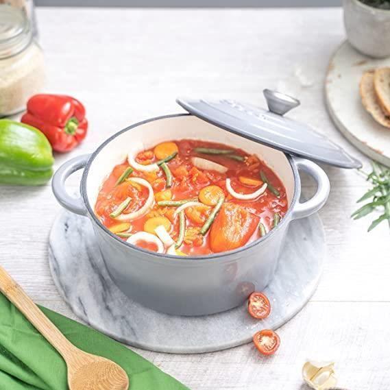 Nuovva Cocotte Antiadhésive En Fonte Avec Couvercle - Mijoteuse Gris - Rond - Ø24 Cm - 4,7 Litres