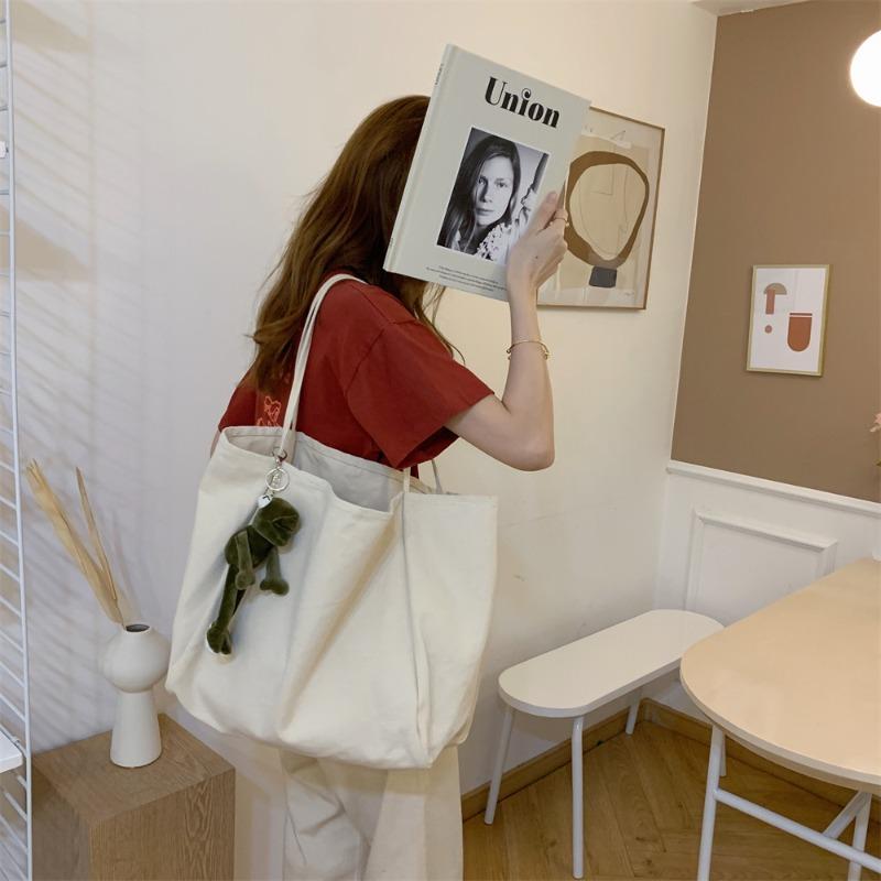 4 Dual-purpose Solid Color Large-capacity Tote Bag Retro Canvas Bag Going Out Handbag Student Shoulder Schoolbag
