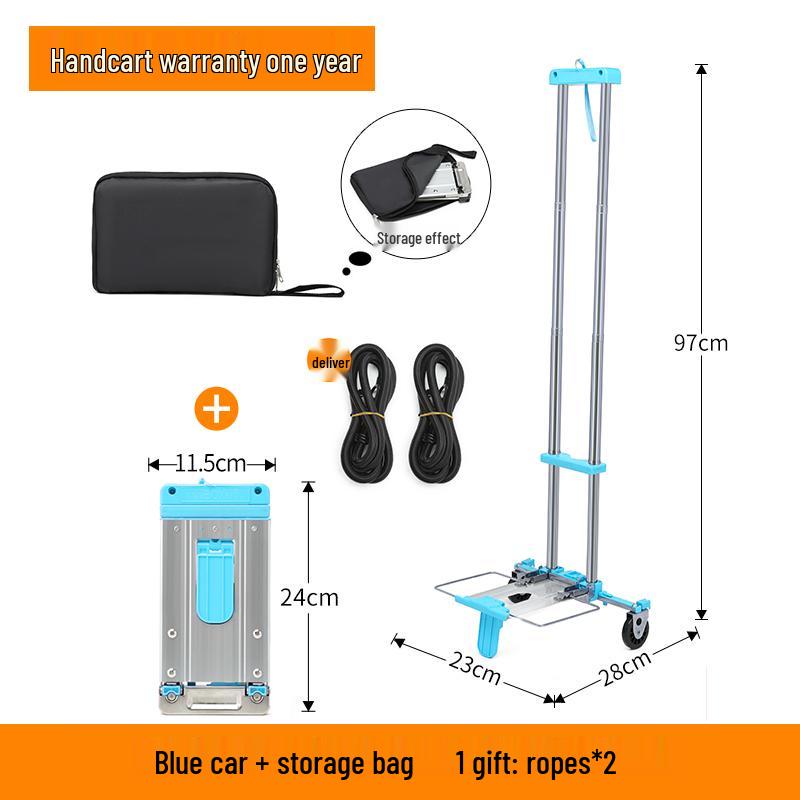 Kompakt hopfällbar vagn: Liten handkärra, Bagage- och lastvagn, Bärbar shoppinglösning.