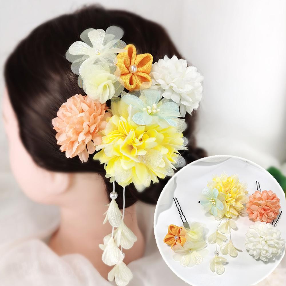 Japanische handgefertigte Haarspange mit Stoffblume, Quaste, Kimono-Haarnadel, Kopfschmuck, Geisha-Haarspange, Haarnadeln für Hochzeiten und Feste