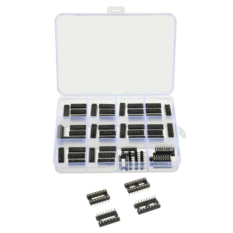 Gemischte Serie 50 Stück Niedrigleistungs-IC-Chip-Sortimentsbox SN74LS und SN74HC mit DIP-Sockeln für Prototyping