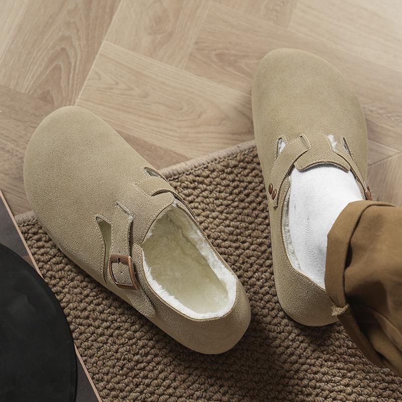 2025 Winter Cotton Warm Closed-Toe Birken Cork Slippers for Men & Women