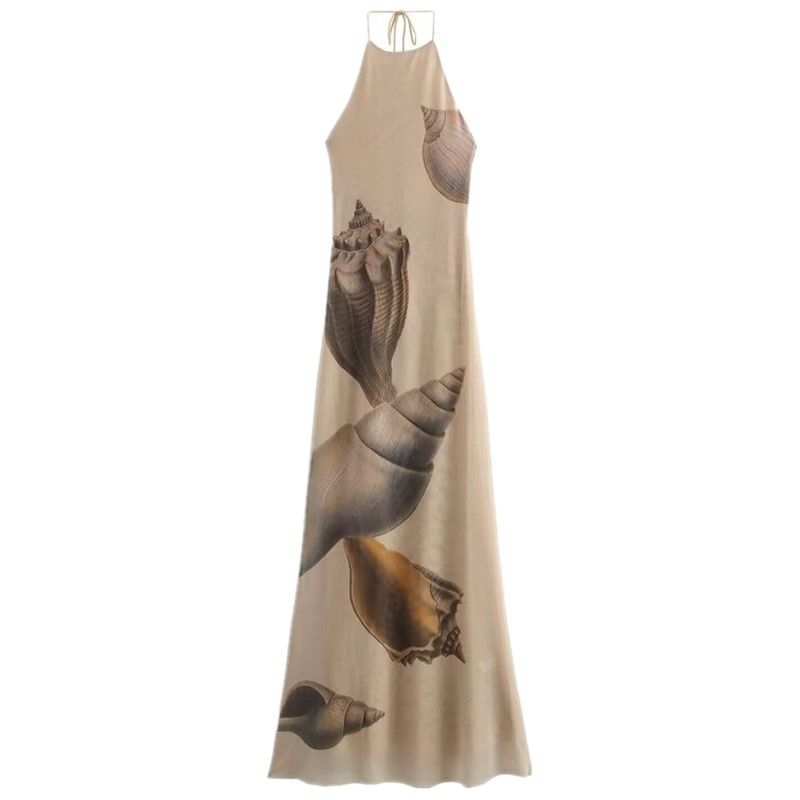 

Fashion Style 2024 Autumn New Women s Clothing Shell Print Silk Net Long Sleeveless Dress 0085840 Picture color L