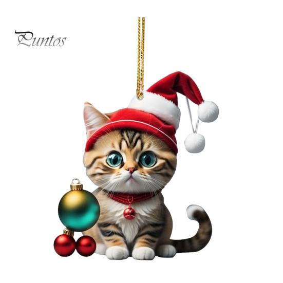

Рождественский кот, украшение на рождественскую елку, подвесной рюкзак, брелок, акриловый праздничный аксессуар для зеркала заднего вида автомобиля, сумка для ключей 19