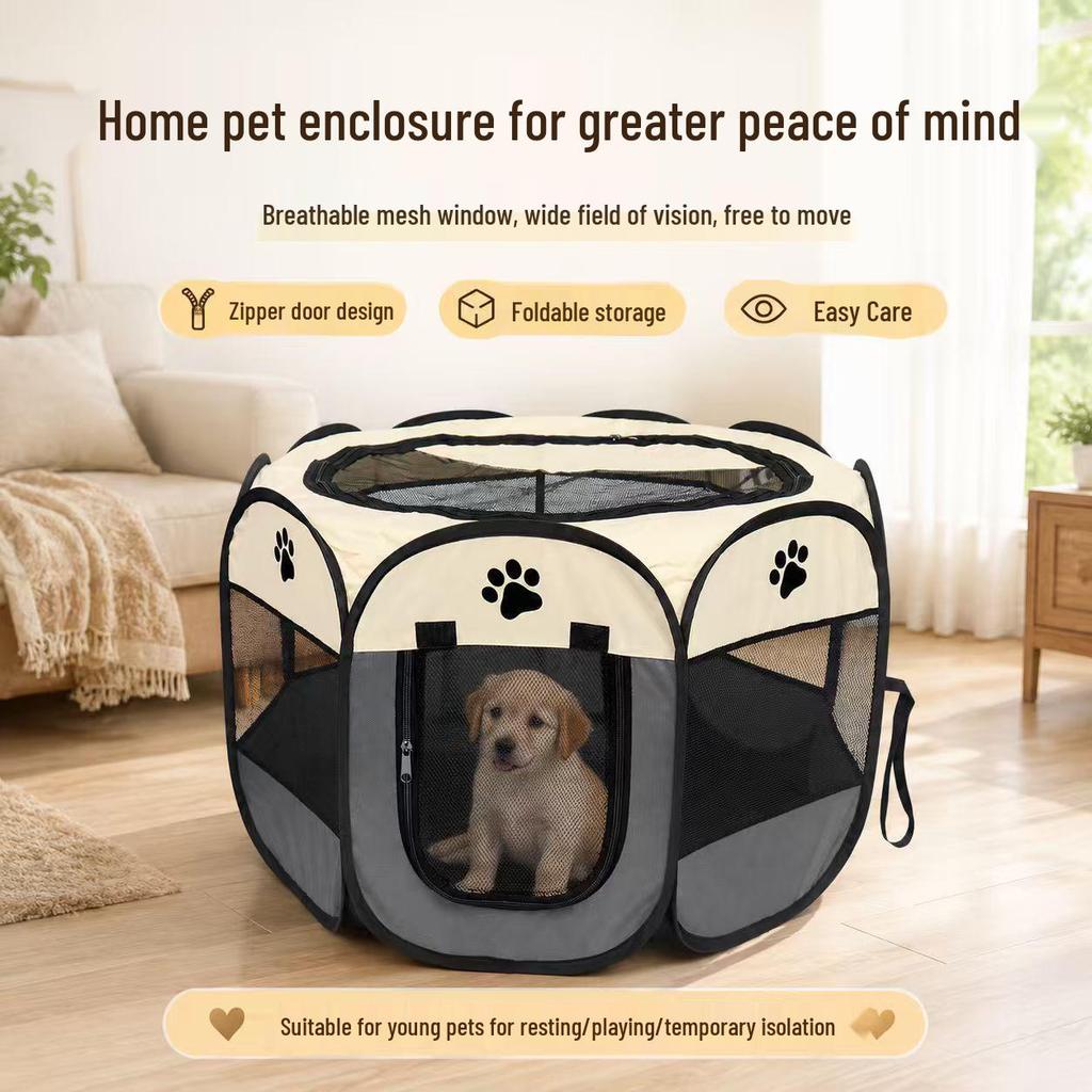 Octagonal Cat Playpen: Foldable Breeding Cage & Breathable Mesh Tent.