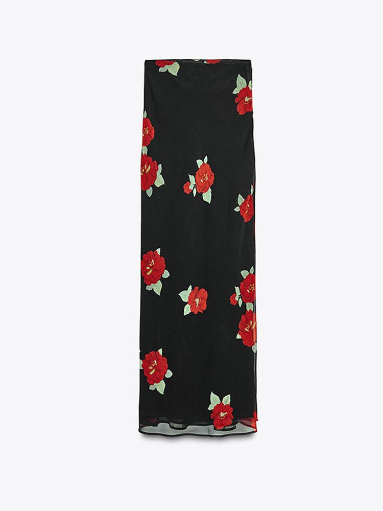 Spot summer long dress women s flower mesh split hip skirt suspender top set S
