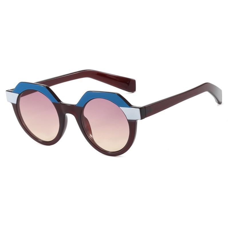 Vintage Gradient Decorative Women Sunglasses Uv400 Color-Blocking Spectacle Frames Frame Round Lens E Men Sun Glasses