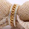 European-American Fashion Gold Twisted Chain Ring with 7MM Dual Diamond Rows in Stainless Steel