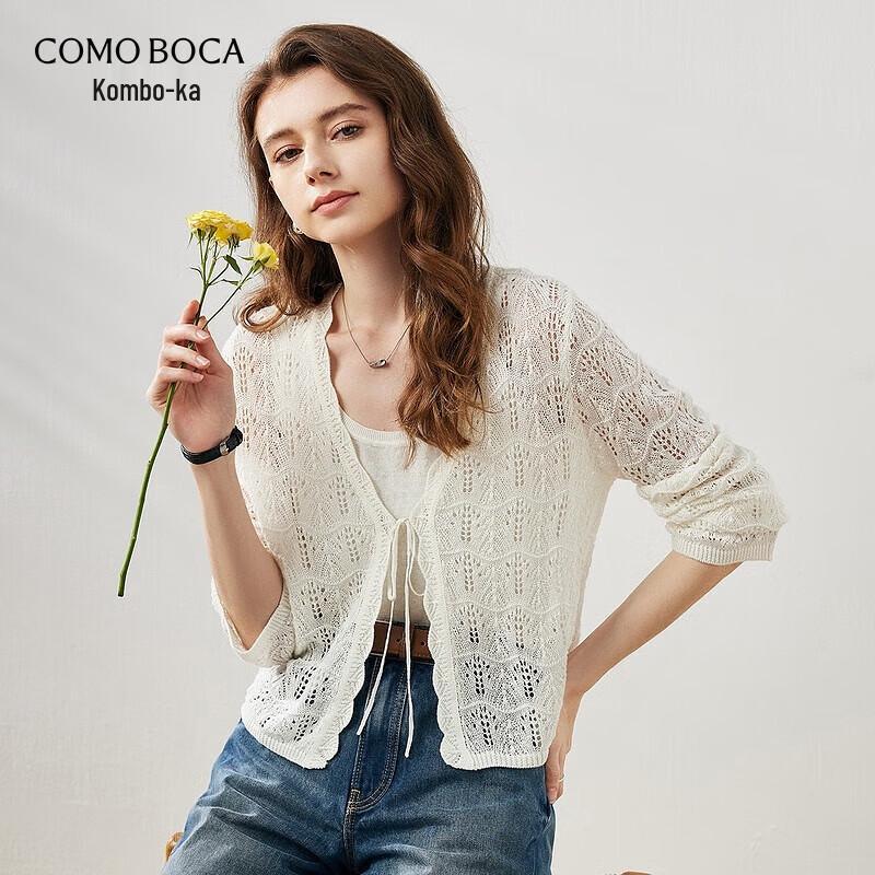 Cardigan da Donna in Misto Lino con Scollo a V e Pizzo Francese