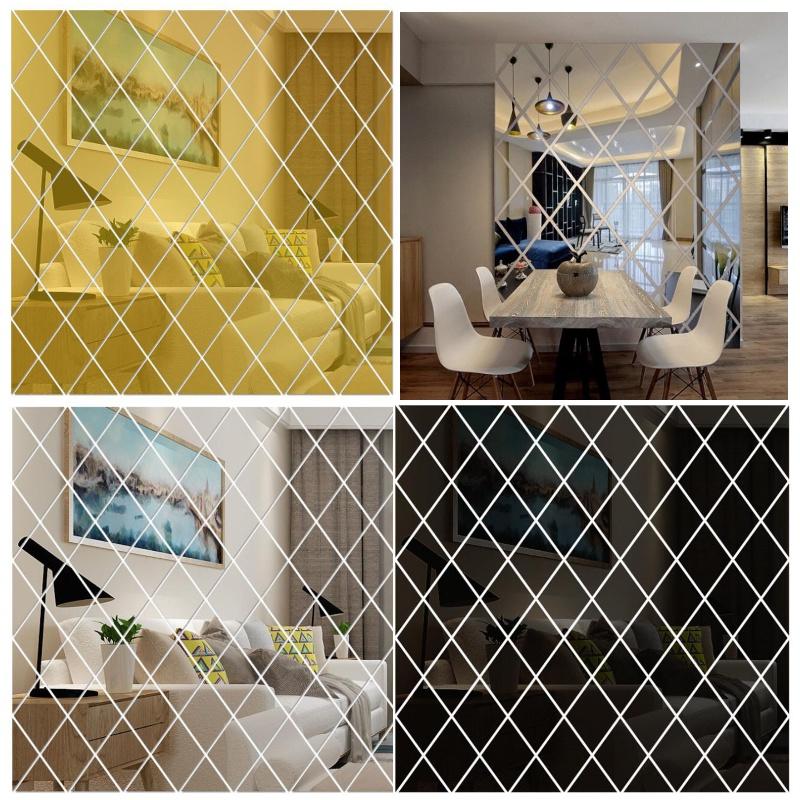 Factory Wholesale Cross-border Diamond Combination Living Room Tv Sofa Background Wall Acrylic Mirror Decorative Wall Sticker