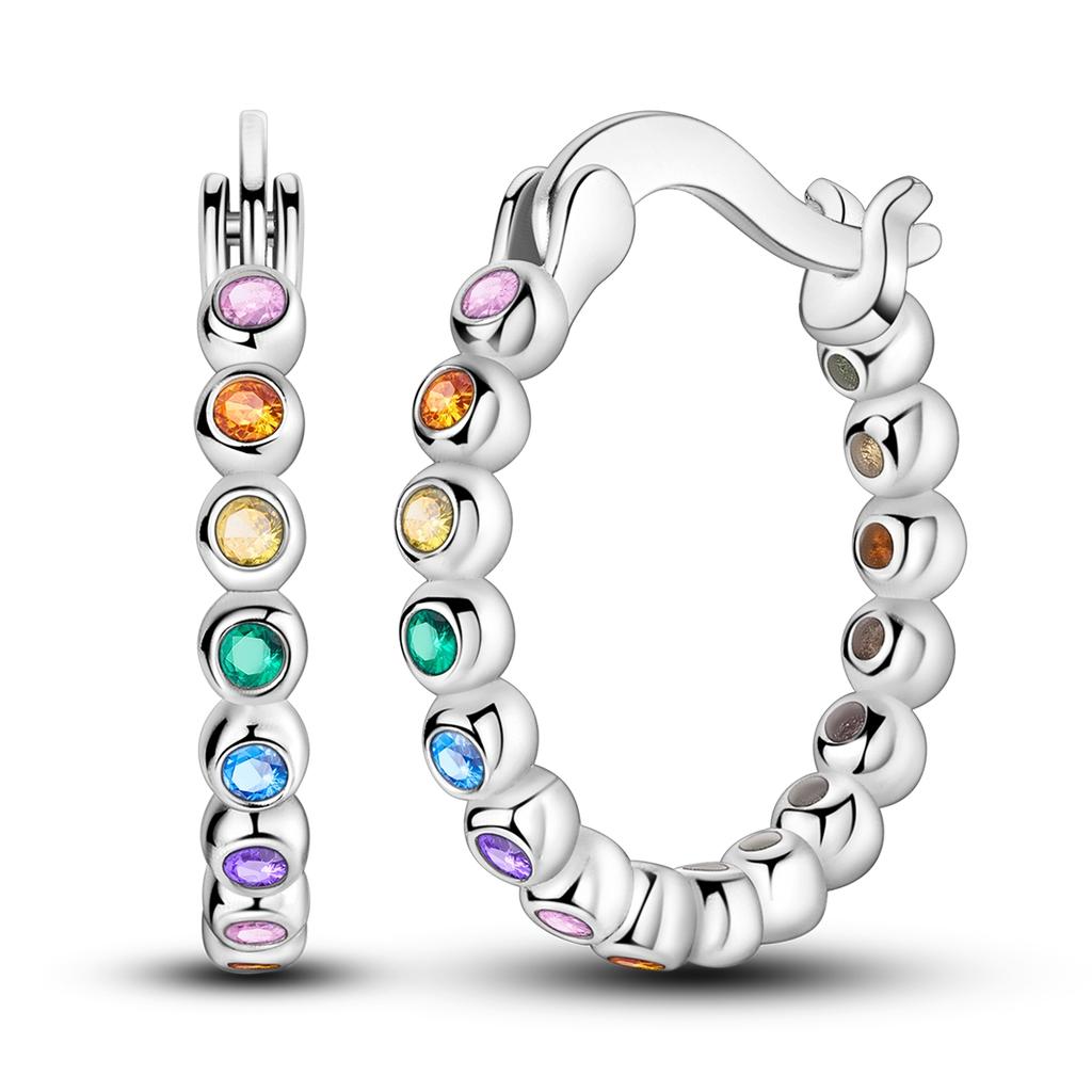 925 Silver Earring Sparkling Colorful Zircon Hoop Earring Round Shape Pendientes Fine Jewelry Gift For Woman