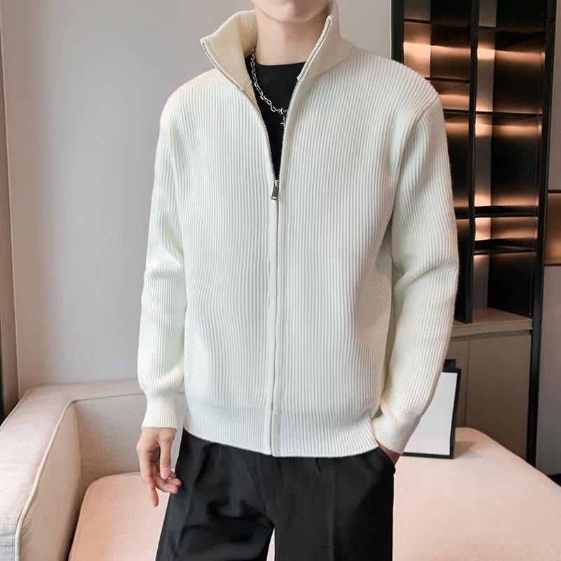 

Autumn 2022 Men s Korean Style Stand Collar Sweater - Casual & Trendy Brand Knit Cardigan Jacket M білий
