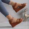 Brown PU Open-Toe Wedge Sandals for Women - Braided Ankle Strap, Adjustable Buckle Closure, Thick Rubber Sole for Summer Comfort