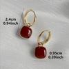 European American Red Square Drop Earrings - French Light Luxury Vintage Dangle, Niche High-End Dating Jewelry for Women