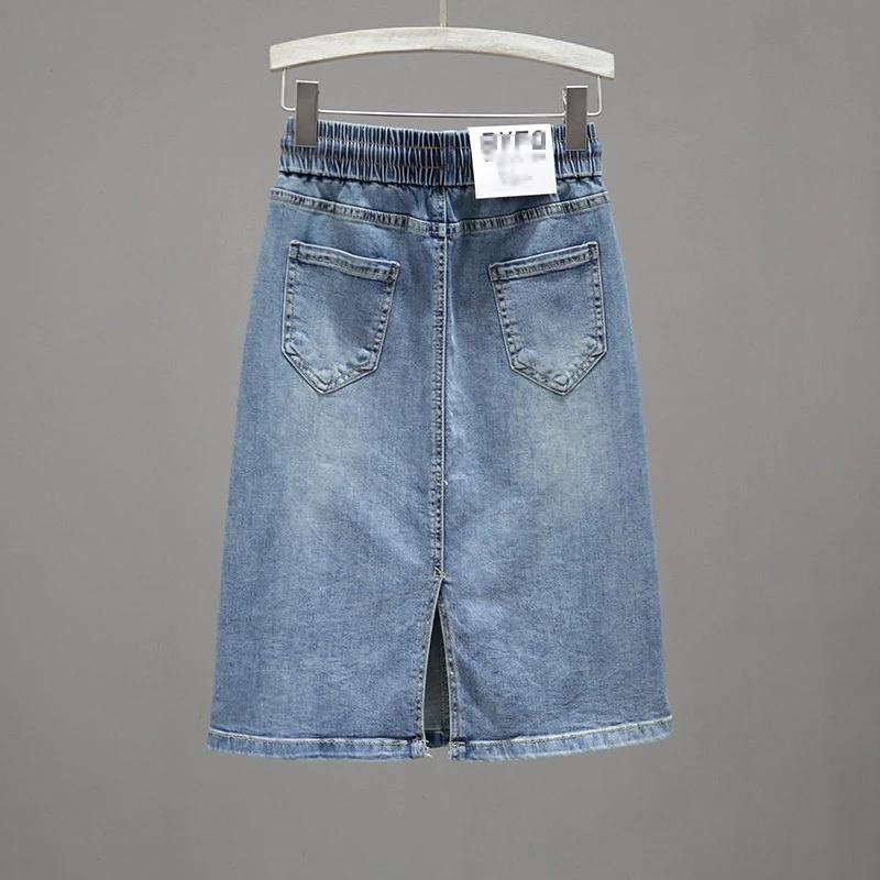 Women Lace Up Jeans Long Skirts Large Size Denim Maxi Skirt Spring Summer Femme in Half Body Cowboy A-line Skirt