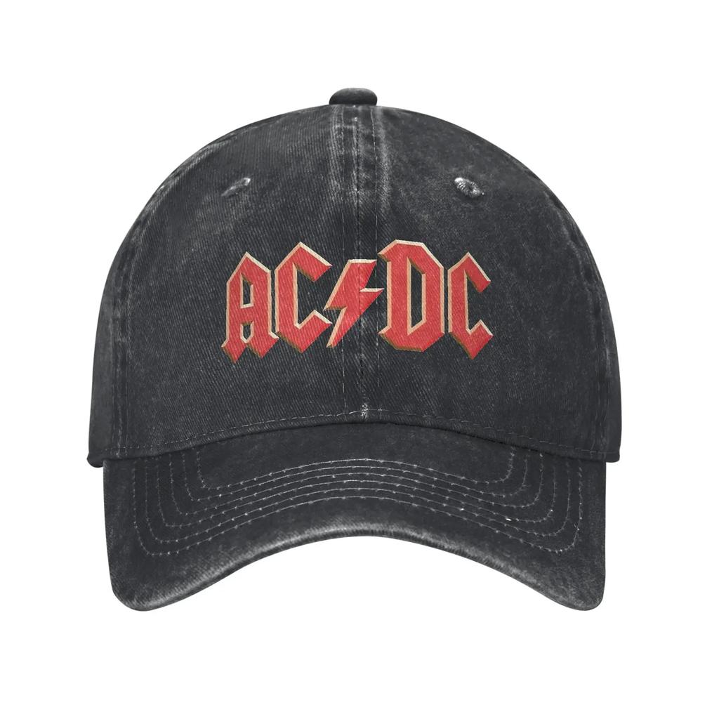 AC-DC Band Logo Men Women Baseball Caps Rock Band Distressed Denim Washed Hats Cap Vintage Unstructured Soft Snapback Cap