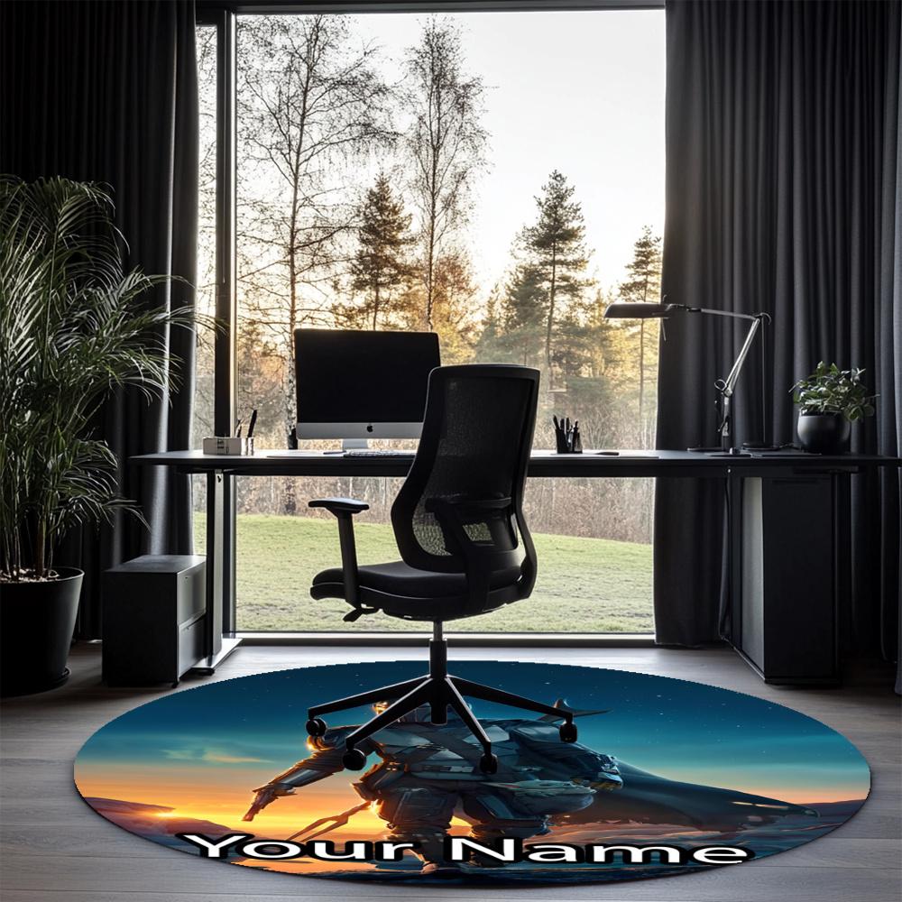 Custom Name The Mandalorian Printed Round Rug Carpet Chair Rug Area Rug Entryway Doormats,for Office Chair Living Room Bedroom Kitchen Room.