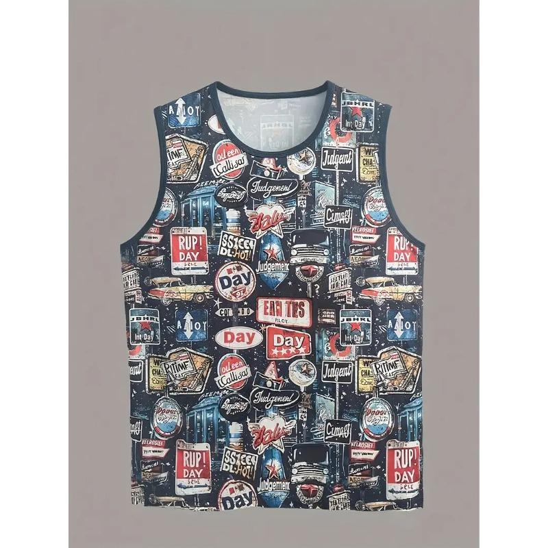 Erkek Yaz Sörf Plaj Tank Top Büyük Boy Rahat Nefes Kolsuz Üst Gevşek Baskı Tank Top Erkek Gömlek