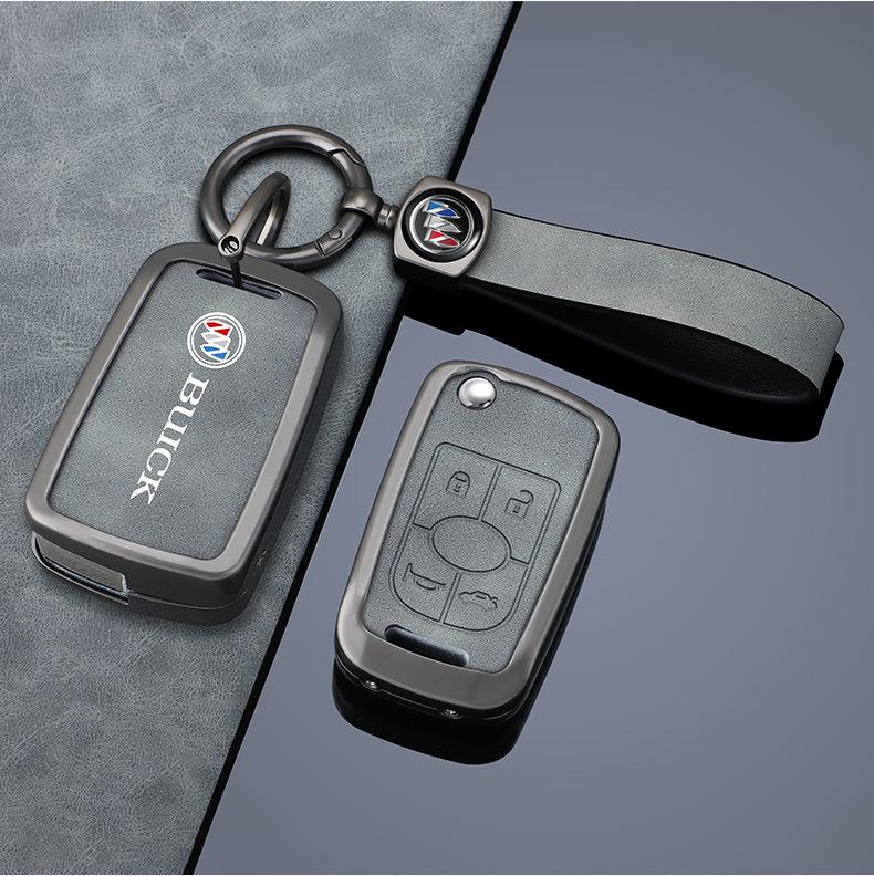 Premium Genuine Leather Key Cover with Zinc Alloy Buckle for 2016-2017 Buick Verano GS