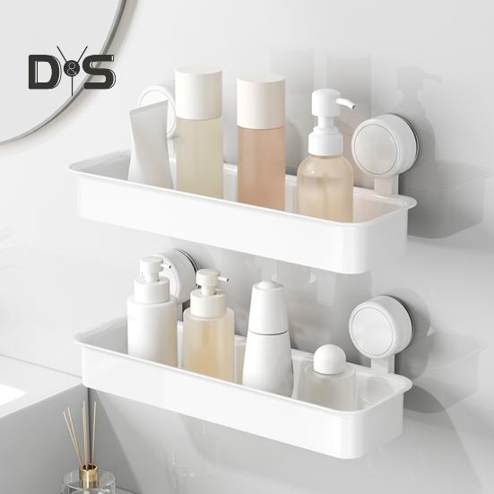 Wall Mounted Suction Cup Storage Rack Strong Load-bearing Easy to Install Bathroom Caddy Soap Makeup Storage Shelf