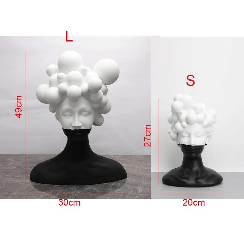 Abstract Figure Sculpture Black and White Mosaic Woman Figurine Human Head Statue Home Decoration Resin Handicraft Ornaments