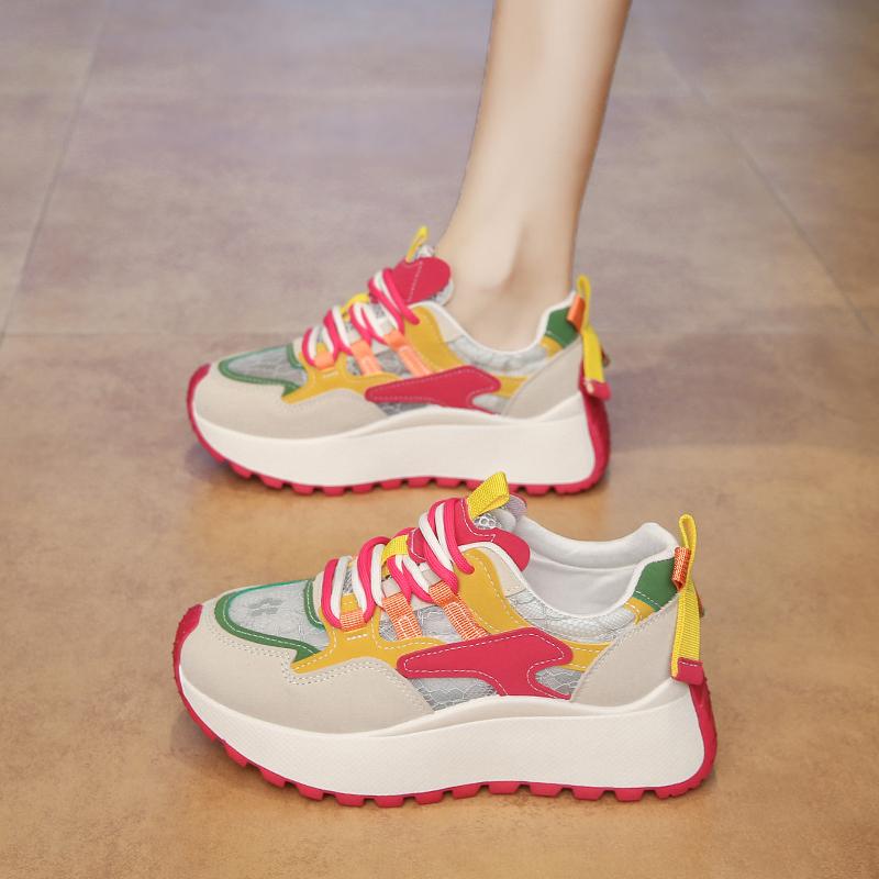 CRLAYDK Summer 2025 Women's Tennis Platform Walking Shoes Breathable Casual Sneakers Comfort Lace-up Sports Stylish Trainers
