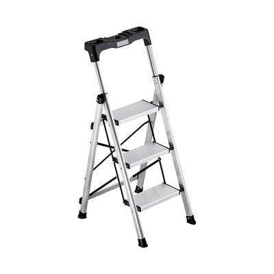 3 Step Ladder, Folding Step Stool with Wide Anti-Slip Pedal and Comfort Handgrip, 150 Kg Capacity Portable Aluminum Stepladder, Multi-Use for Kitchen,