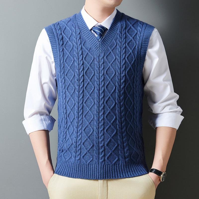 Men's Winter Knit Vest, V-Neck Sleeveless Sweater, Warm Fleece Lined, Casual Layering, 6 Colors