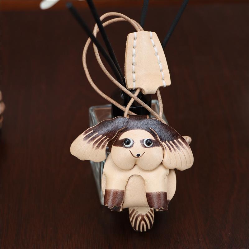 First Layer Cowhide Puppy Pendant Car Keychain Leather Rope Bag Pendant Accessories Zodiac Gifts
