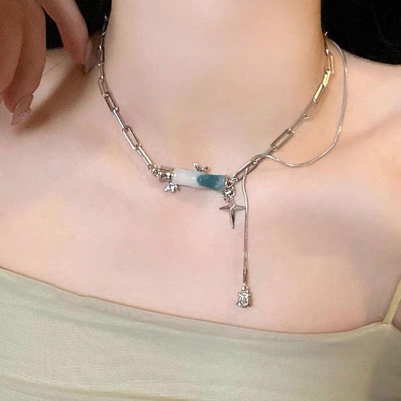 

Bamboo Cross Tassel Necklace Female Xia Xin Chinese Style Clavicle Chain Design Sense Niche Premium Neck Chain