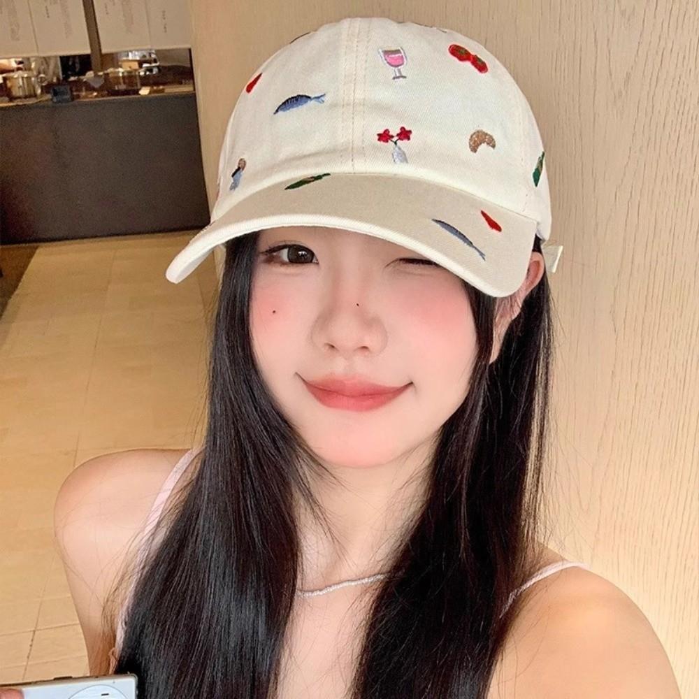 Sweet Style Embroidered Baseball Cap Breathable Baseball Hat Retro Sun Protection Cap  Women