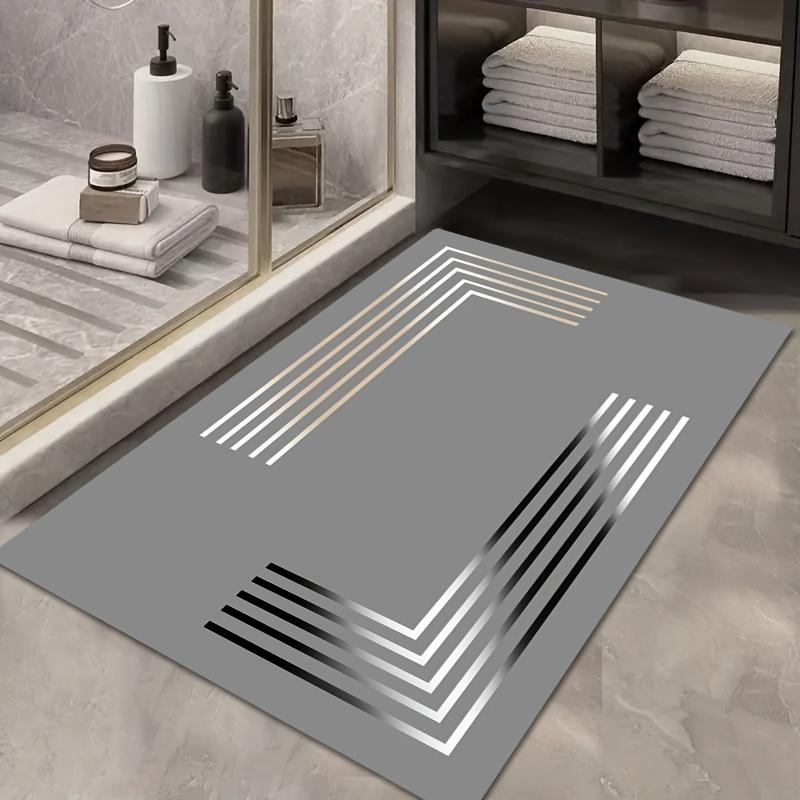 Elegant Gray and Golden Stripe Diatom Mud Mat - Thick, Non-Slip, Soft, and Quick-Drying for Kitchen and Bathroom