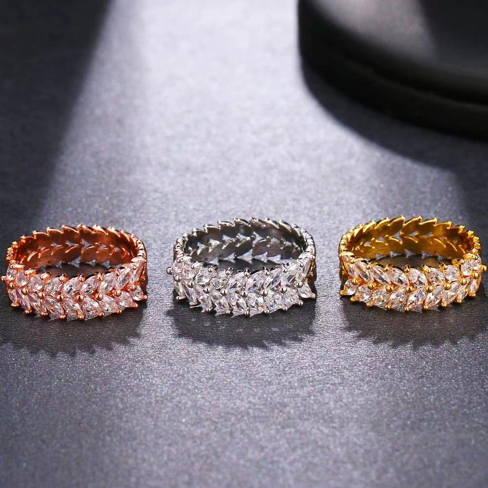 Damen Platin-plattierter Doppelreihen Zirkon Roségold Luxusring