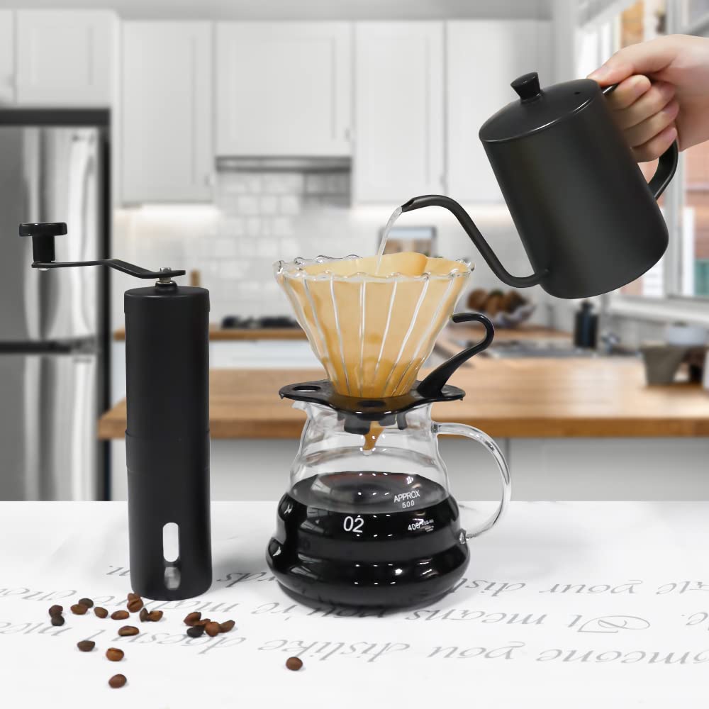 SOTECH Coffee Set with Coffee Glass Sharing Coffee Coffee and Coffee Maker Set for Home and Outdoor Use Dripper, Server, Pot, Kettle, Grinder,
