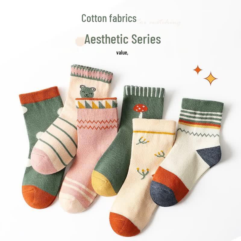 Langsha Girls' Cotton Mid-Calf Socks - 6 Pairs